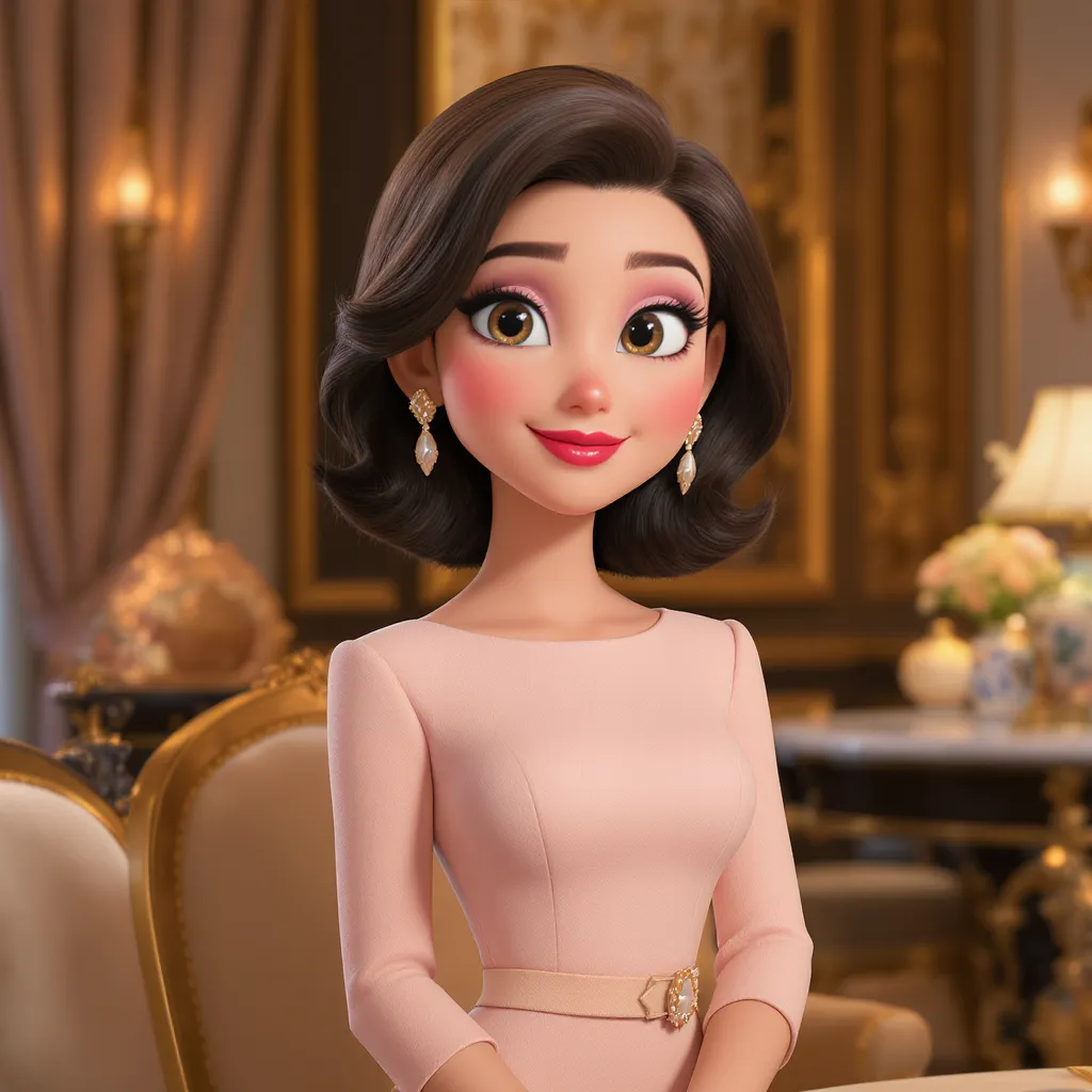 シャンパンゴールドのドレス姿のキャストのアバター