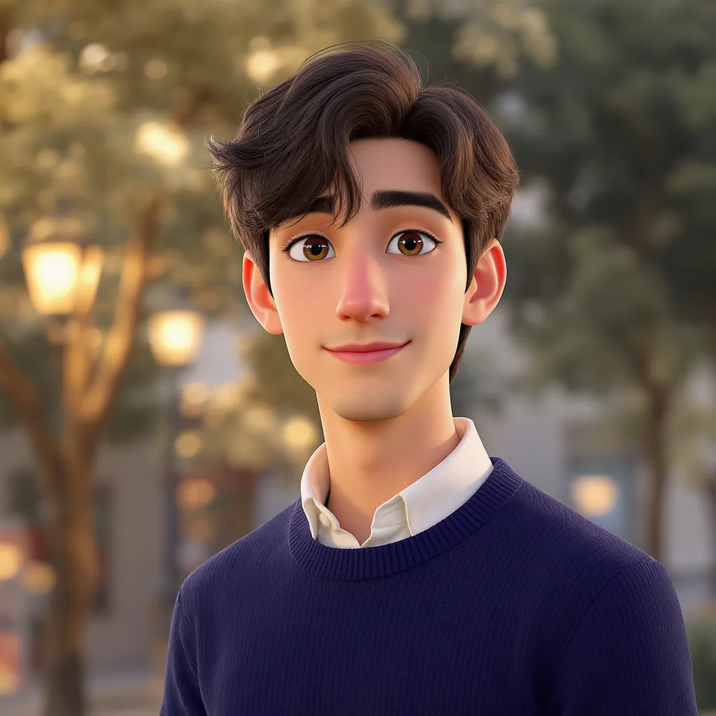 落ち着いた夜景の前に立つ男性アバター