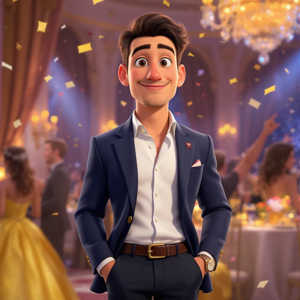 ネオンの灯りの中で笑顔を見せる男性アバター